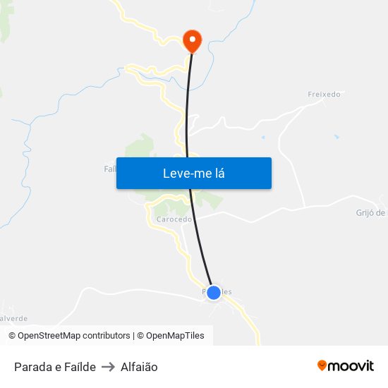 Parada e Faílde to Alfaião map