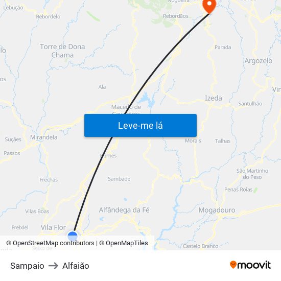 Sampaio to Alfaião map