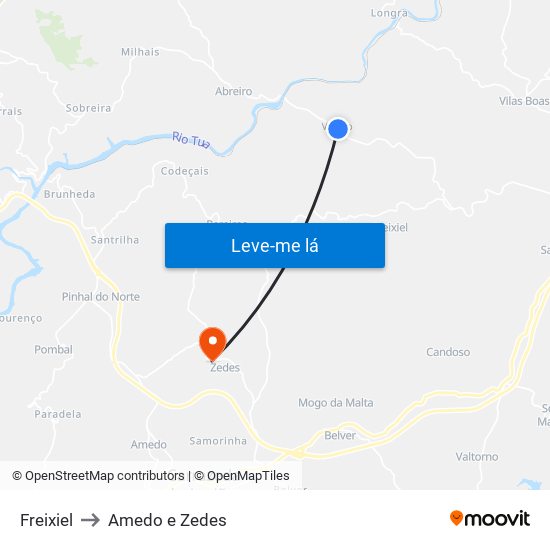 Freixiel to Amedo e Zedes map