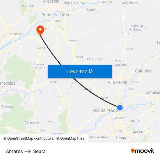 Amares to Seara map