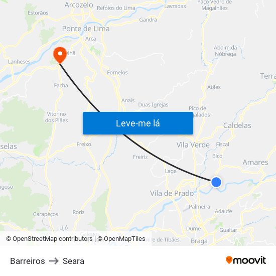 Barreiros to Seara map