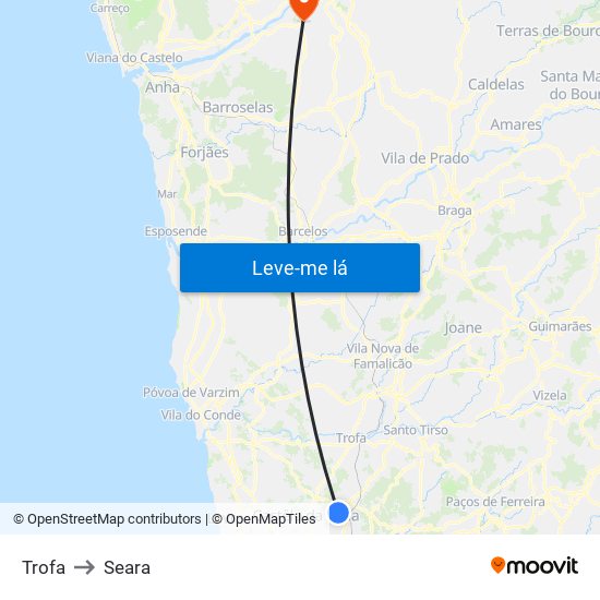 Trofa to Seara map