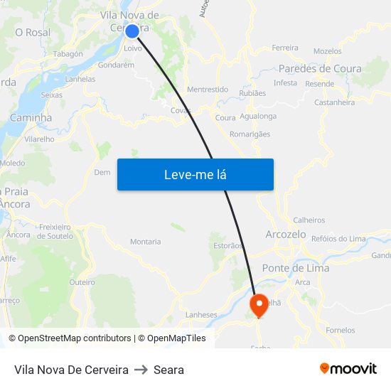Vila Nova De Cerveira to Seara map