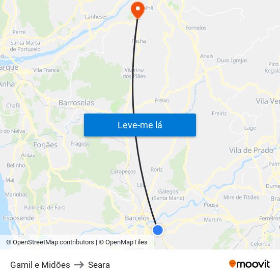 Gamil e Midões to Seara map
