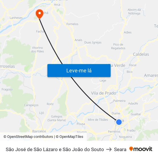 São José de São Lázaro e São João do Souto to Seara map