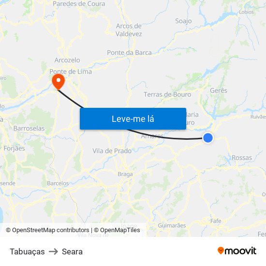 Tabuaças to Seara map