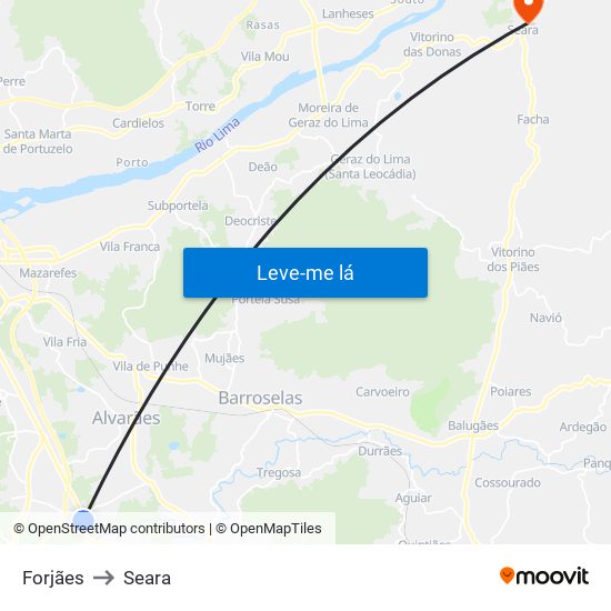 Forjães to Seara map