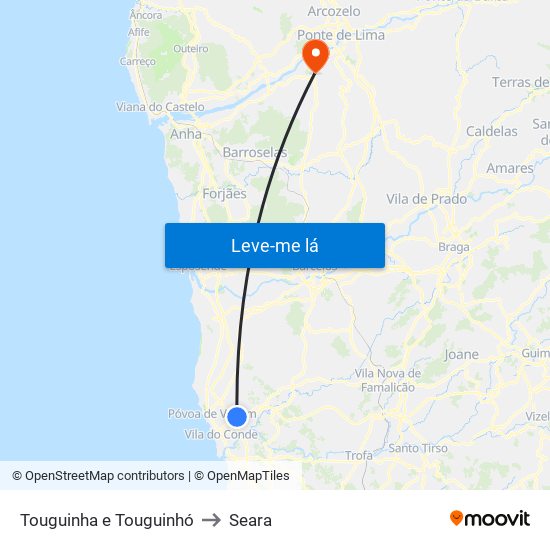 Touguinha e Touguinhó to Seara map