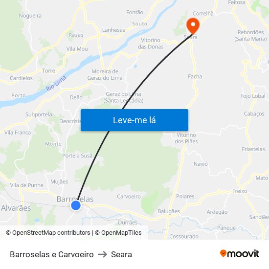 Barroselas e Carvoeiro to Seara map