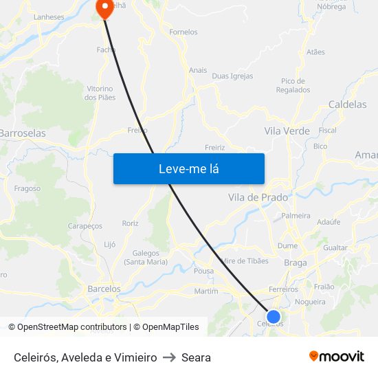 Celeirós, Aveleda e Vimieiro to Seara map