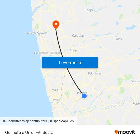 Guilhufe e Urrô to Seara map