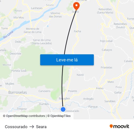 Cossourado to Seara map