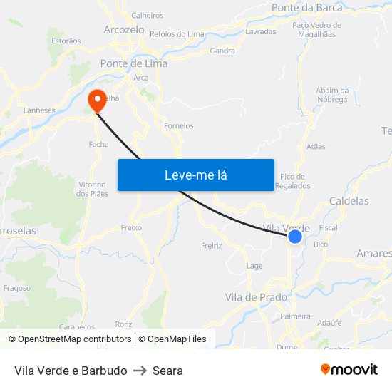 Vila Verde e Barbudo to Seara map