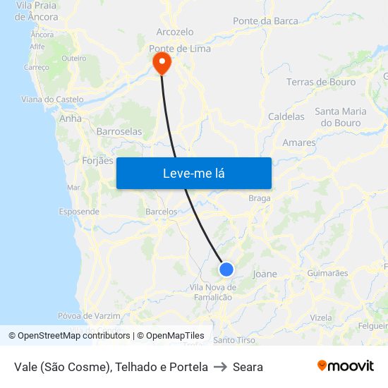 Vale (São Cosme), Telhado e Portela to Seara map