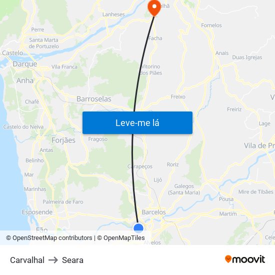 Carvalhal to Seara map
