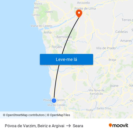 Póvoa de Varzim, Beiriz e Argivai to Seara map