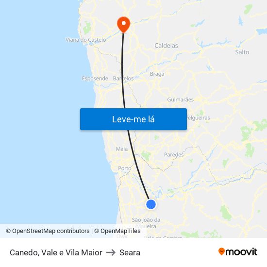 Canedo, Vale e Vila Maior to Seara map