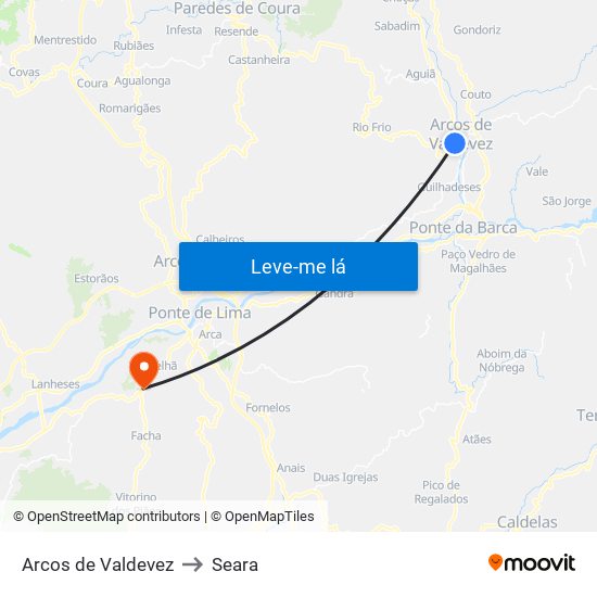 Arcos de Valdevez to Seara map