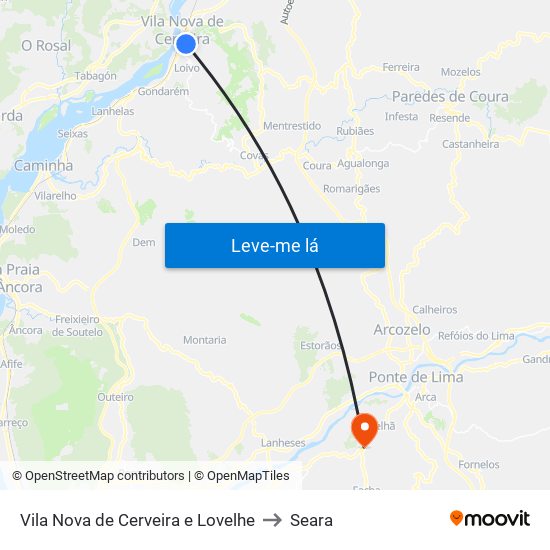 Vila Nova de Cerveira e Lovelhe to Seara map