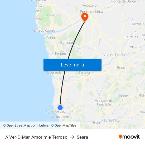 A Ver-O-Mar, Amorim e Terroso to Seara map