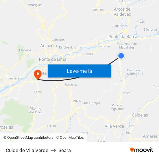 Cuide de Vila Verde to Seara map