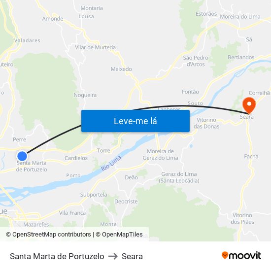 Santa Marta de Portuzelo to Seara map