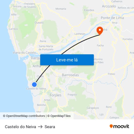 Castelo do Neiva to Seara map