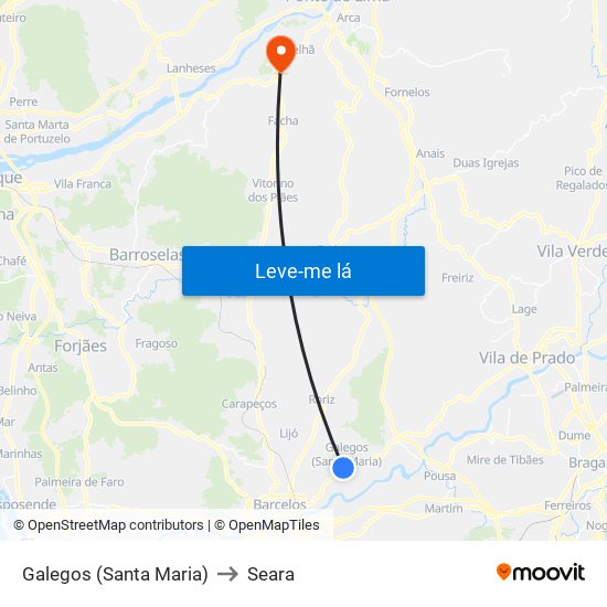 Galegos (Santa Maria) to Seara map