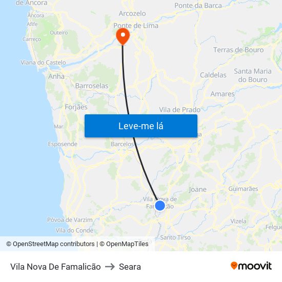 Vila Nova De Famalicão to Seara map