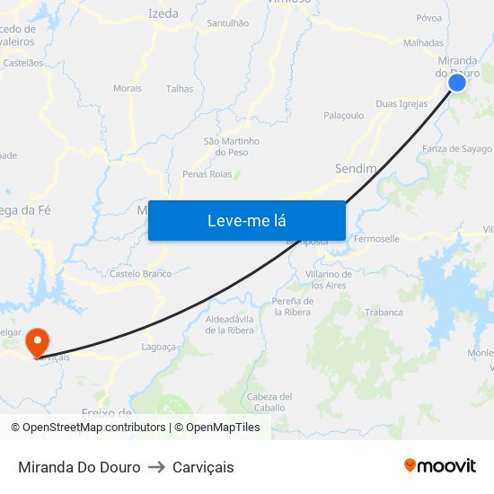 Miranda Do Douro to Carviçais map