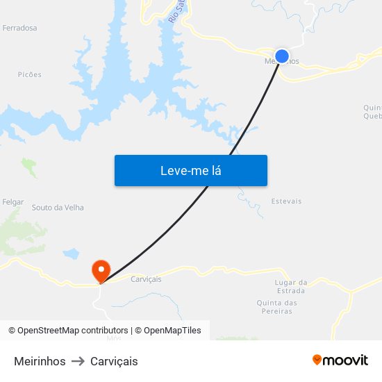 Meirinhos to Carviçais map