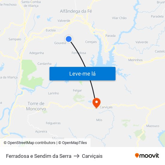 Ferradosa e Sendim da Serra to Carviçais map