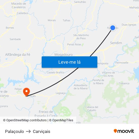 Palaçoulo to Carviçais map