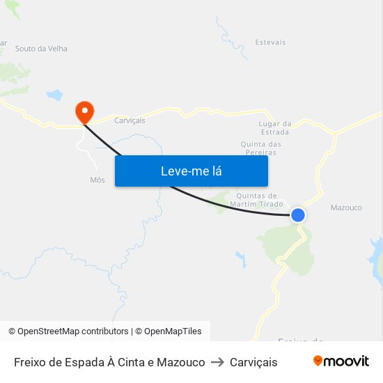 Freixo de Espada À Cinta e Mazouco to Carviçais map