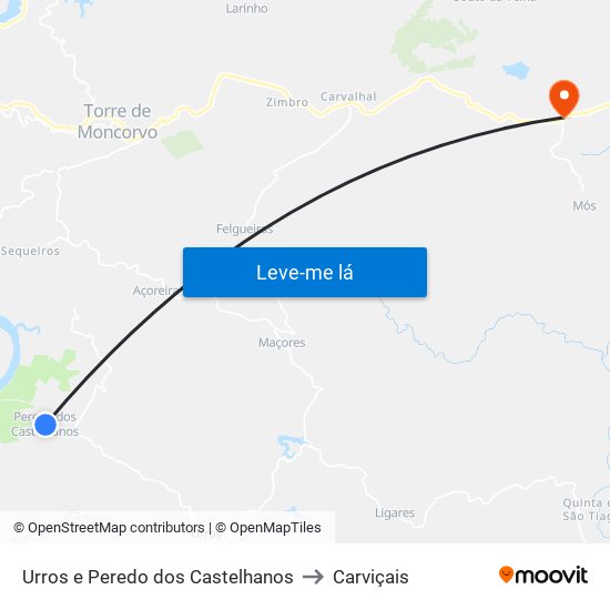 Urros e Peredo dos Castelhanos to Carviçais map