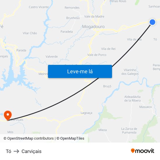 Tó to Carviçais map