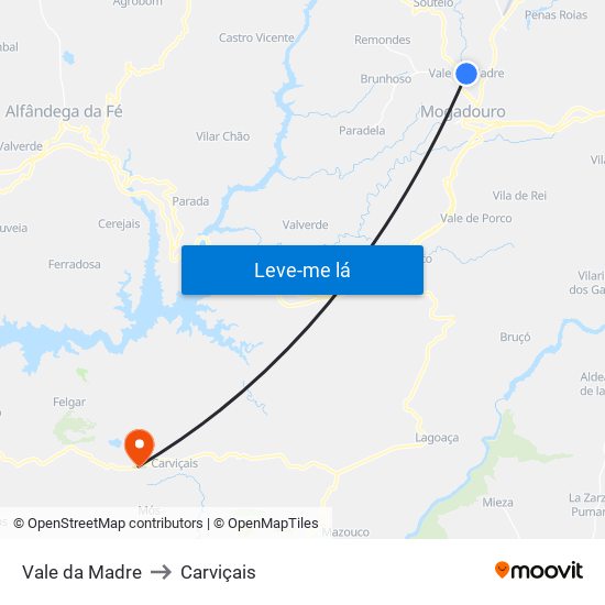 Vale da Madre to Carviçais map