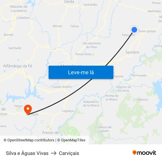 Silva e Águas Vivas to Carviçais map