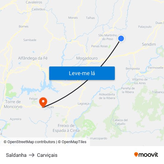 Saldanha to Carviçais map
