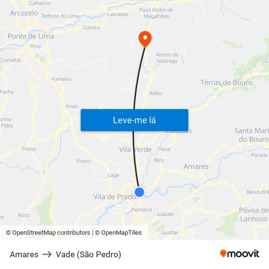 Amares to Vade (São Pedro) map