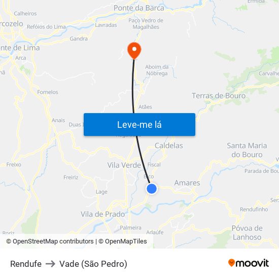 Rendufe to Vade (São Pedro) map