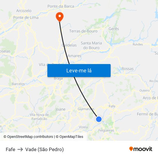Fafe to Vade (São Pedro) map