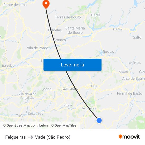 Felgueiras to Vade (São Pedro) map