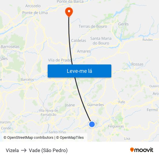 Vizela to Vade (São Pedro) map