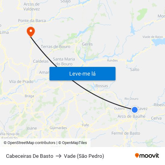 Cabeceiras De Basto to Vade (São Pedro) map