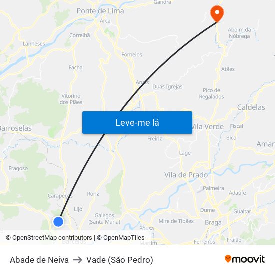 Abade de Neiva to Vade (São Pedro) map