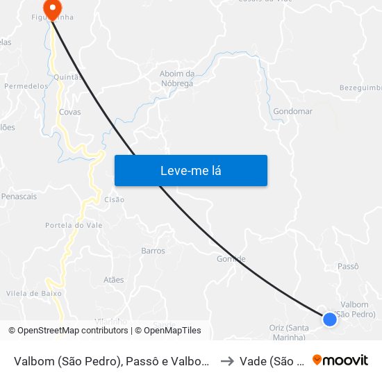 Valbom (São Pedro), Passô e Valbom (São Martinho) to Vade (São Pedro) map