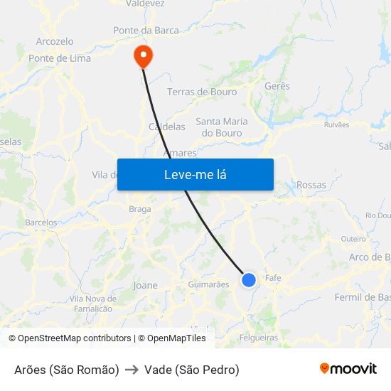 Arões (São Romão) to Vade (São Pedro) map