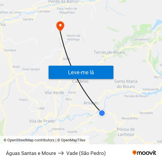 Águas Santas e Moure to Vade (São Pedro) map