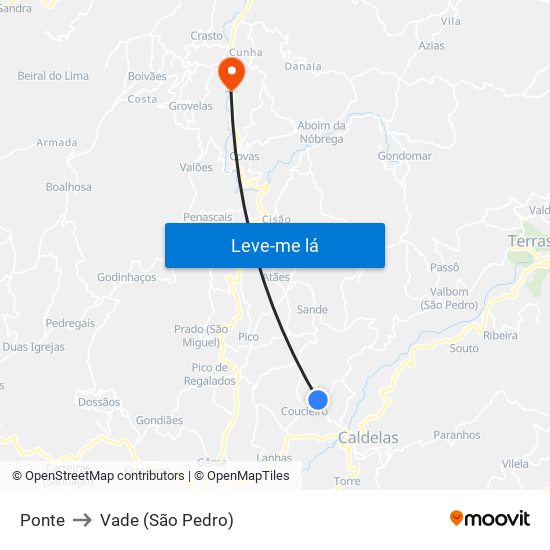 Ponte to Vade (São Pedro) map